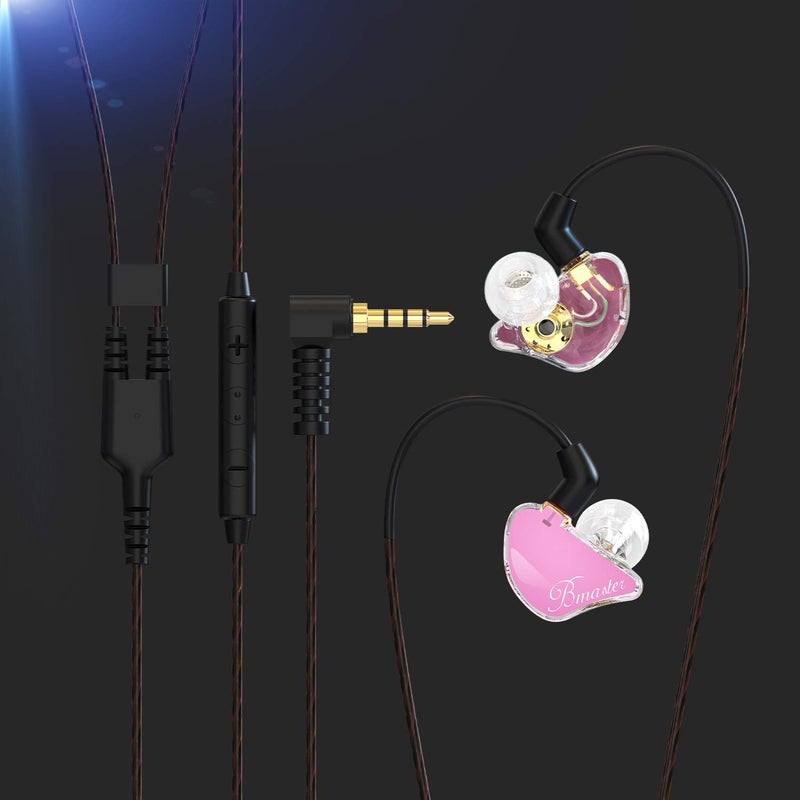 BASN Bmaster in Ear Monitor Headphones Triple Driver Earphones with Two Detachable MMCX Cable Fit in Ear Suitable for Audio Musician Drummer(Pink) - Image 4